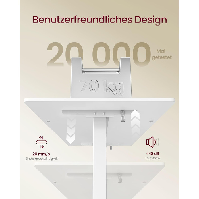 Регульований стіл VASAGLE з підставкою для монітора, шухлядою та USB-C, нагадування про перерви, 160 x 80 см, Wolkenweiß