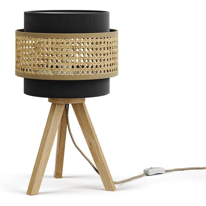 Настільна лампа Vicco Morten з ротангу та чорного кольору, 26 x 45 см, з підставкою