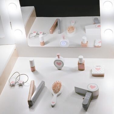 Детський туалетний столик Mamabrum XXL з дерева з пуфом та LED-дзеркалом. Туалетний столик для дівчаток з ящиком, аксесуарами та світлодіодним дзеркалом, від 3 років (MAM238 VANITY TABLE)