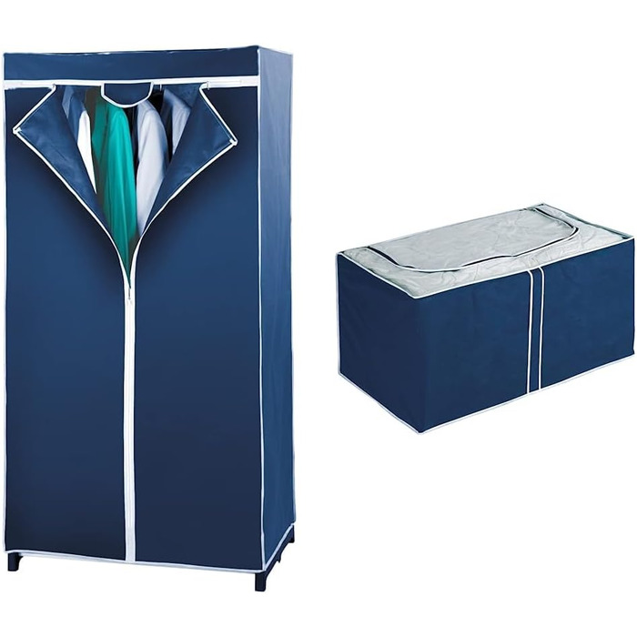Практична тканинна шафа для зберігання текстилю без пилу, 75 x 150 x 50 см, Navy & Jumbo-Box Air, ящик для зберігання текстилю, 91 x 48 x 53 см, Navy