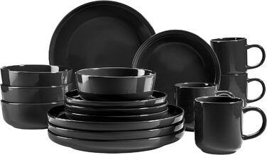 Набір посуду на 4 персони в сучасному скандинавському дизайні, керамічний комбінований набір із керамограніту з 16 предметів (чорний)