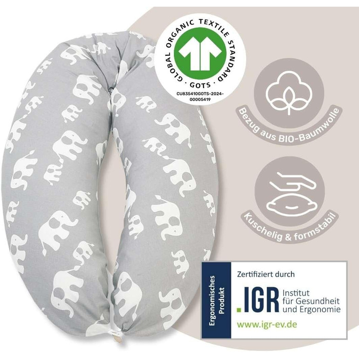 Подушка для годування HOBEA-Germany 190x76 см XXL, подушка для вагітних та сну на боці, з органічної бавовни (Колір: Ліс)