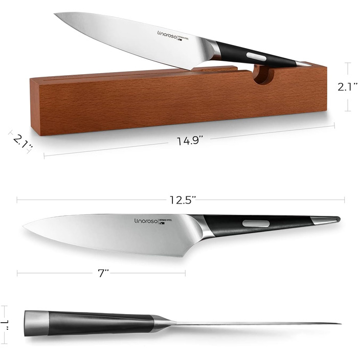 Кухонний ніж Гострий ніж для м'яса, професійно викуваний з імпортної високовуглецевої нержавіючої сталі з красивим магнітним тримачем для ножів - Meteorite (7 дюймовий кухарський ніж), 7 ніж сантоку