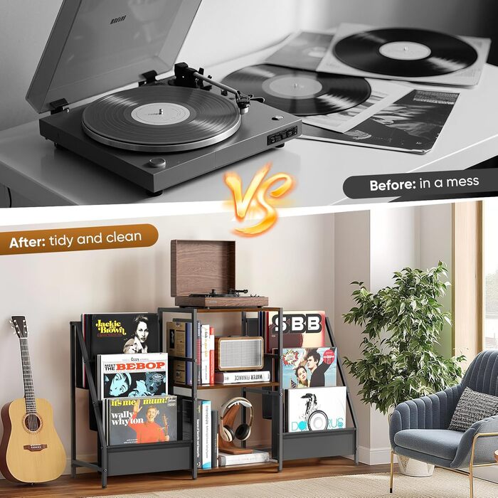 Стіл для програвача вінілу з полицею для зберігання платівок (до 300 альбомів)