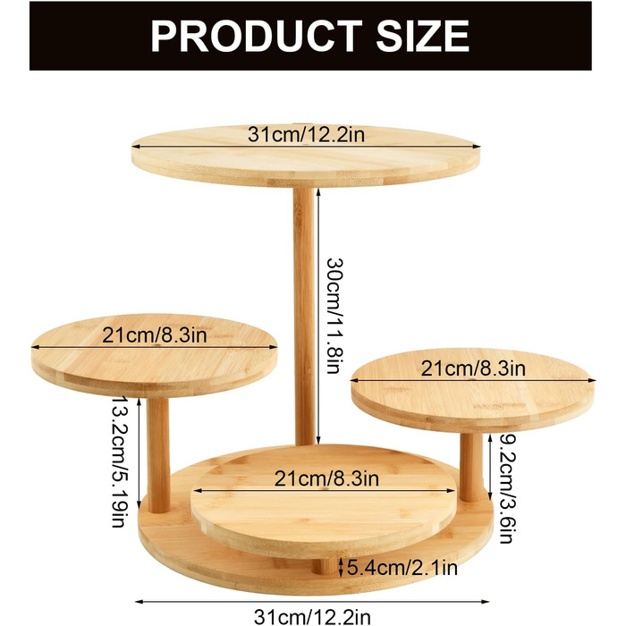 Багатоярусний стійка для тортів та капкейків з дерева, 4 яруси, Ø 30/32 см, для вечірок, днів народжень, святкового декору