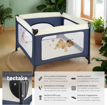 Дитячий портативний ліжечко-ігровий центр Tectake® Navy Blue (з матрацом)