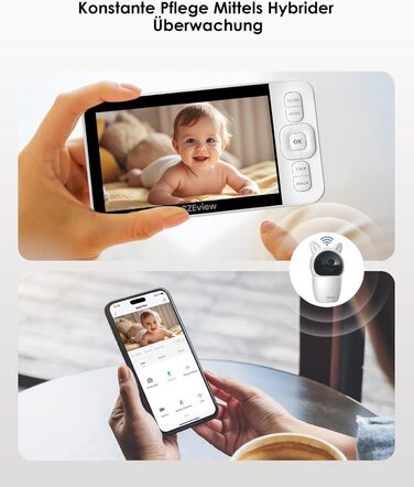 Відеоняня з камерою 2K HD Wi-Fi Babyphone з додатком, 360° огляд, 4x Zoom, нічний режим, датчик руху/плачу/звуку, термометр, чорний - 1 камера