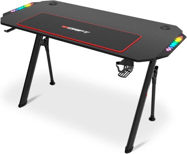 Ігровий стіл DRIFT GAMING з карбоновою поверхнею, RGB підсвіткою, підстаканниками та тримачем для навушників, чорний (DRDZ175RGB)