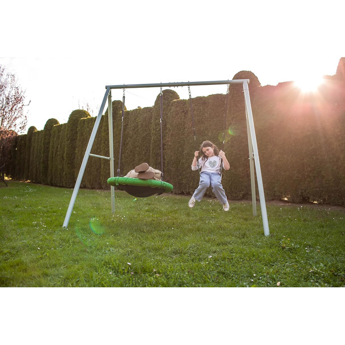 Гойдалка-гніздо для саду HyperMotion Storchennest з А-рамою, 2 місця, 150 кг, зелено-сіра (HYP1)