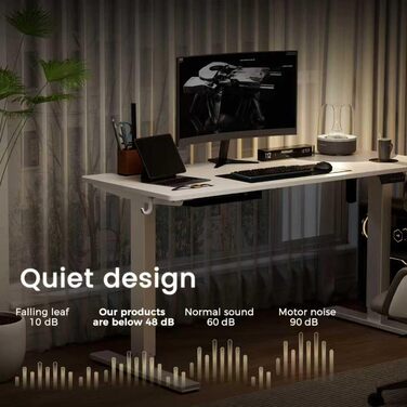 Електричний стіл з регулюванням висоти 60x110 см, з пам'яттю та захистом від зіткнень, для офісу, дому та геймінгу (білий)