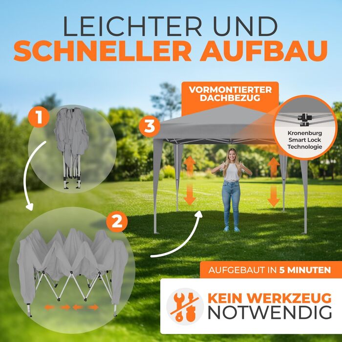 Павільйон Kronenburg Faltpavillon 3x3 м, водонепроникний, UV захист 50+, з 4 боковими частинами, колір шампань