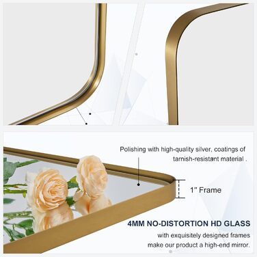 Дзеркало для ванної кімнати MOON MIRROR, прямокутне, з металевим каркасом, 50,8 x 71,1 см, чорне (щітковане золото, 55.9 x 85.7 см)