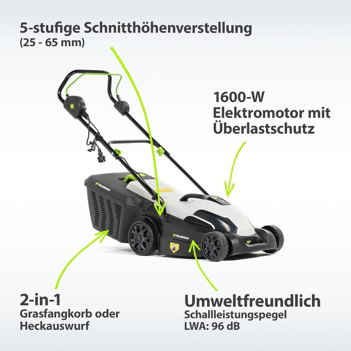 Електричний газонокосарка Murray LE320E 2-в-1: 1200W, ширина косіння 32 см, об'єм травоспіральної коробки 27 л, ергономічна ручка, захист від перевантаження