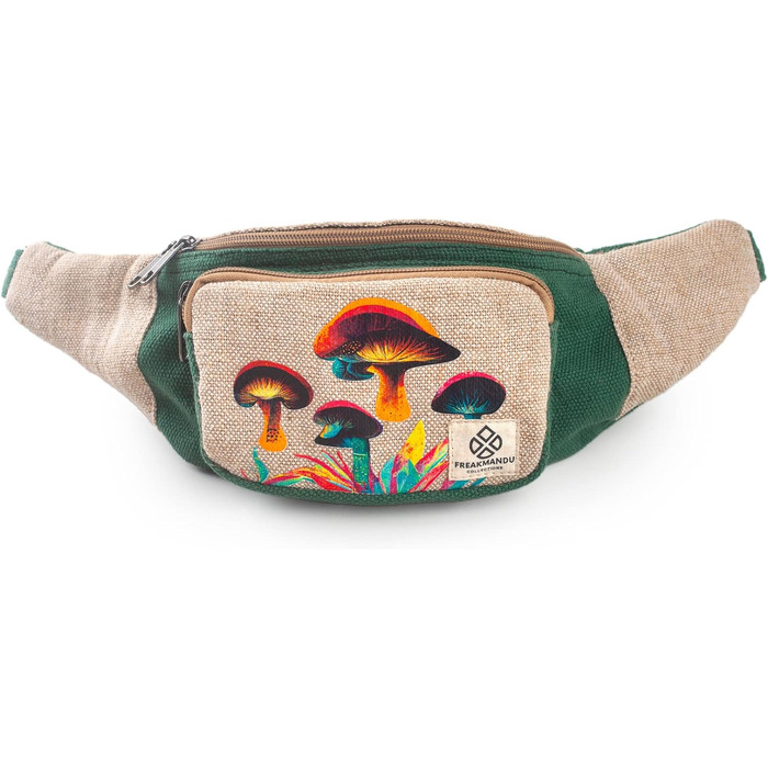 Поясна сумка унісекс Freakmandu Hemp Fanny Pack поясна сумка на пояс для сумок через плече, стиль бохо хіпі, поясні сумки ручної роботи для прогулянок, бігу, бігу, чоловіків і жінок One size Mushroom