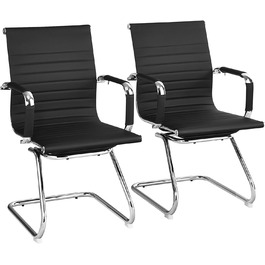 Крісла-гойдалки GIANTEX 2 шт., ергономічні конференц-крісла для гостей з підлокітниками, міцний металевий каркас до 120 кг, сучасні крісла з штучної шкіри, чорні