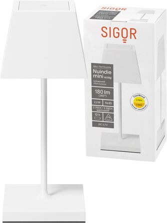 SIGOR Nuindie - LED-лампа на акумуляторі, диммер, для дому та саду, IP54, 38 см, 12 годин роботи, сніжно-білий колір