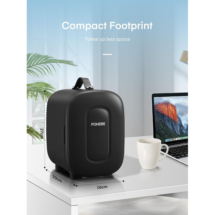 Міні холодильник FOHERE 5 літрів / 6 банок, USB живлення, 220V AC/12V DC, для напоїв та косметики, білий (чорний)
