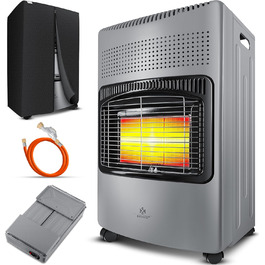 Газовий обігрівач KESSER® 4200W з керамічним нагрівачем, газовий опалювач, інфрачервовий нагрівач, для будинку та на вулицю, сумісний з бутаном/пропаном (до 15кг), сірий, з регулятором тиску, шлангом та захисним кожухом
