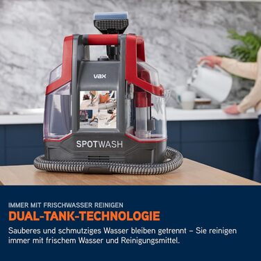 Vax SpotWash Duo: Портативний відпарювач для килимів та м'яких меблів з насадкою для тварин, аксесуари для щоденного прибирання, для різних поверхонь, з розчином для чищення (Spotwash EU)
