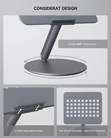 Підставка для ноутбука LULULOOK, регульована, 360° обертання, алюміній, 10-17