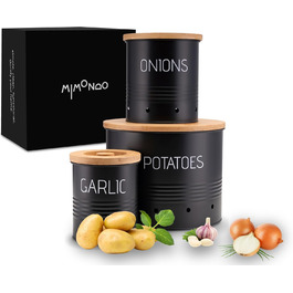 Набір контейнерів для зберігання картоплі, цибулі та часнику (3 шт.) з бамбуковими кришками