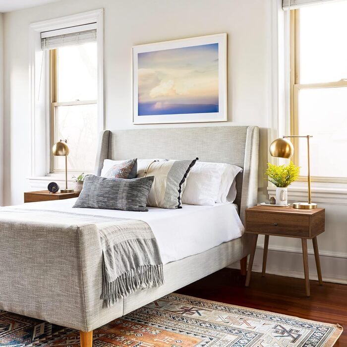 Набір з 2 тумбочок LUE BONA: сучасні приліжкові столики з прихованими ящиками та ніжками з дерева, горіх, для спальні та вітальні