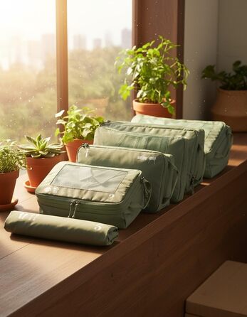 Набір компресійних органайзерів для валізи та рюкзака ECOHUB, 5 предметів, зелений