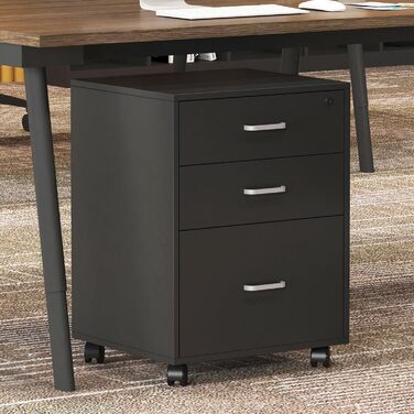 Шафа для документів на колесах SogesHome, мобільний контейнер для офісу, з 3 висувними ящиками, з ключем, білий/чорний, для дому та офісу