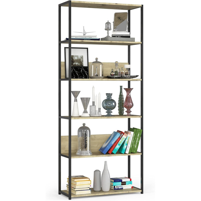 Стелаж AKORD з 6 полицями, 50 см, індустріальний стиль | Дерево/Метал | 192 x 80 x 32 см