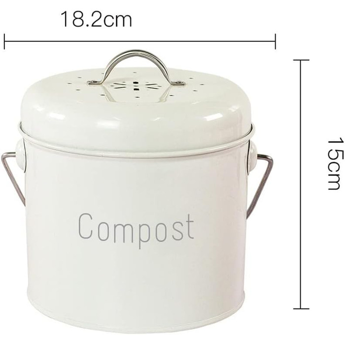 Літровий кухонний контейнер для компосту в приміщенні з ручкою для перенесення відро для компосту Легко миється, молочно-білого кольору, 3-