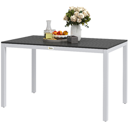 Outsunny Garden Table Алюміній 120x70 см Стійкий до погодних умов балконний стіл з ефектом дерева, Нековзний фуршетний стіл Кемпінговий стіл на 4-6 осіб Стіл для патіо Обідній стіл на відкритому повітрі для саду, балкон чорний