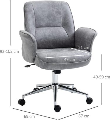 Крісло Vinsetto для офісу та дому: регульоване, поворотне, з функцією гойдання, для робочого кабінету або спальні, сірого кольору (до 120 кг)