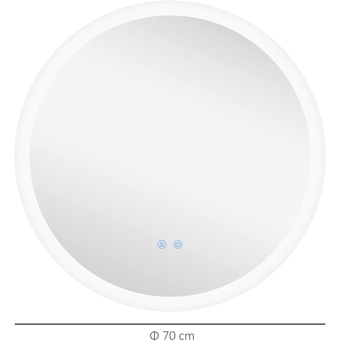 Дзеркало для ванної кімнати Kleankin Ø60 см з підсвічуванням, LED, сенсорне управління, пам'ять, протитуманне покриття, 3 кольори світла (білий+срібний), 70x70 см