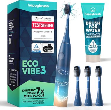 Електрична звукова зубна щітка happybrush® Eco Vibe 3+ – Чорний (Ocean) – Комплект з насадками, 2 роки гарантії