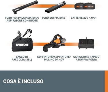 WORX WG505E Trivac: Електричний повітродув та пилосос для листя 3000 Вт – 3-в-1 (повітродув, пилосос, мульчер) – швидкість повітря 335 км/год, об'єм всмоктування 600 м³/год – з мішком 45 л