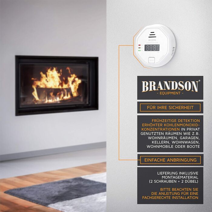 Датчик CO2 Brandson - Вимірювач якості повітря, сенсор вуглекислого газу, моніторинг PPM, індикатор CO2, рекомендації по вентиляції, будильник, термометр, гігрометр