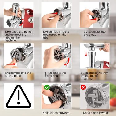 Електрична м'ясорубка та машинка для ковбас 2800 Вт з реверсом, 3 диски, набір для ковбасок і куббе (червона)