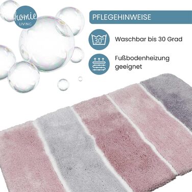 Килимок для ванної кімнати з м'якого флюсу, антиковзаючий, пральний, Rio Marina (70 x 120 см, Рожево-сірий-сріблястий)