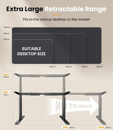 Електричний регульований стіл MAIDeSITe EL2 Pro Art з овальною основою, чорний. Підйом до 180 кг, 4 пам'яті, захист від зіткнень