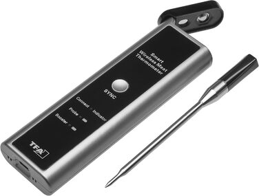 Бездротовий термометр для м'яса TFA Dostmann SMART BBQ з дальністю 70 м, для гриля/духовки/фритюрниці, миється в посудомийній машині, чорно-сірий