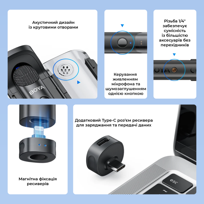 Бездротовий мікрофон BOYA Magic-07 Type-C Black