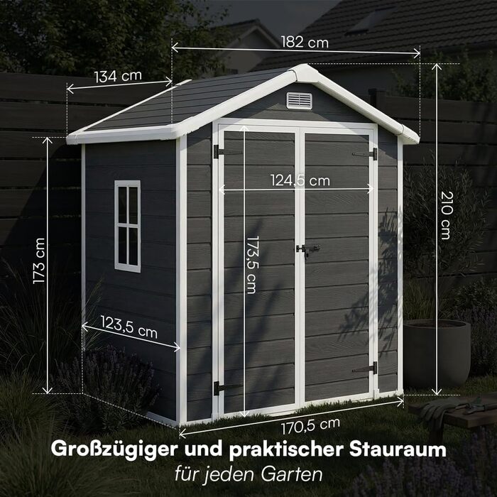Сарай садовий STEELSØN Novara 192x92x151 см - пластиковий, з вікном, під дерево, темно-сірий, дах двосхилий