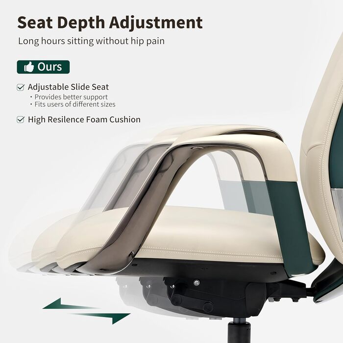 Ергономічне крісло EUREKA для офісу та дому: шкіряне, регульоване, для роботи, бізнес-крісло, дихаюче, комфортне, для керівника, білий колір