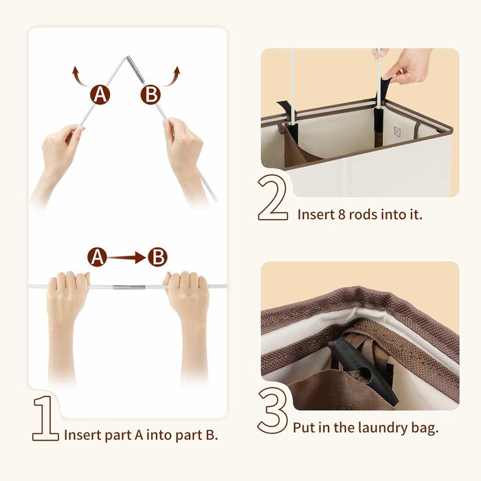 Кошик для білизни Relefree з 3 відділеннями, 180 л, великий кошик для сортування білизни, з 3 знімними мішками, з кришкою, для спальні, ванної кімнати, гуртожитку, кольору слонової кістки