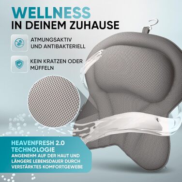 Подушка для ванни XXL преміум-якість сірого кольору | Додаткові подушки для шиї та плечей | Швидковисихаюча, пральна подушка для ванни з 4 великими присосками | Подушка для ванни XX-Large сіра