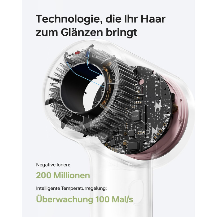 Компактний фен для волосся Laifen Mini з безщітковим мотором 110 000 об/хв та іонізацією, швидке сушіння, низький рівень шуму, колір: рожевий