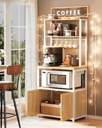 Стелаж кухонний VASAGLE з розетками, шафка, робоча поверхня 90 см, 8 гачків, 40 x 60 x 170 см, вінтажний колір, KKS058K02