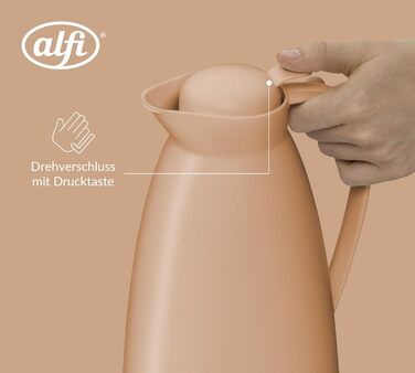 Термос Alfi ECO 1.0л з термоізоляційним скляним вкладишем, пластиковий корпус, кришка з кнопкою, зручний для наливання однією рукою, для кави та чаю, BPA-free (Абрикосовий)