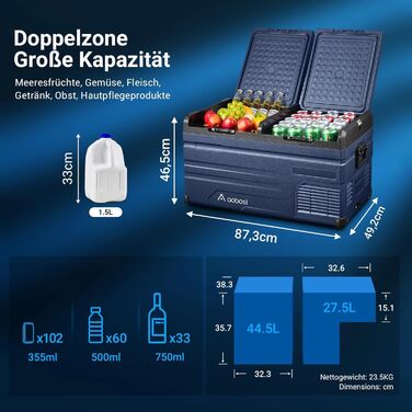 Кемпінгова сумка-холодильник AAOBOSI 72L з WiFi, USB, 12/24/240V -20°C для авто, вантажівки, човна, кемпінгу