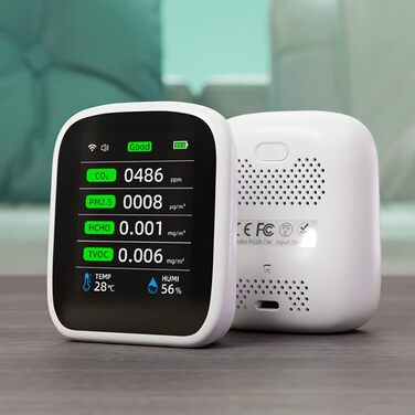 Портативний тестер якості повітря Irfora Tuya WiFi 8 в 1: PM1.0, PM2.5, PM10, CO2, TVOC, HCHO, температура, вологість, LCD-дисплей